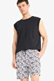 Regular Fit Desenli File Astarlı Kısa Boy Deniz Şortu