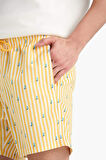 Çizgili File Astarlı Kısa Boy Deniz Şortu