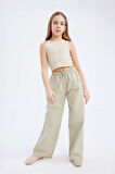 Kız Çocuk Beli Lastikli Wide Leg Geniş Bol Paça Pamuklu Pantolon