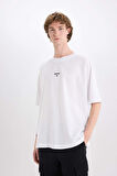 DeFacto %100 Pamuk Loose Fit Bisiklet Yaka Sırt Baskılı Kısa Kollu Tişört D7356AX25SPWT34