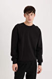 DeFacto Boxy Fit Bisiklet Yaka Basic Düz Pike Sweatshirt E1519AX25SPBK81