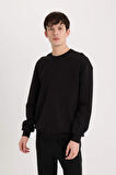 DeFacto Boxy Fit Bisiklet Yaka Basic Düz Pike Sweatshirt E1519AX25SPBK81