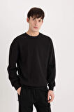 DeFacto Boxy Fit Bisiklet Yaka Basic Düz Pike Sweatshirt E1519AX25SPBK81
