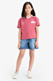 DeFacto Kız Çocuk Boxy Fit Polo Yaka Baskılı Kısa Kollu Tişört E1034A825SMBR201