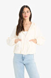 Regular Fit Kapüşonlu Fermuarlı Crop Yağmurluk 