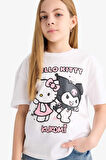 Kız Çocuk Hello Kitty Relax Fit Bisiklet Yaka Kısa Kollu Tişört