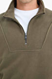 Boxy Fit Dik Yaka Yarım Fermuarlı Polar Sweatshirt 