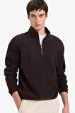 Boxy Fit Dik Yaka Yarım Fermuarlı Polar Sweatshirt 