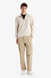 Boxy Fit Dik Yaka Yarım Fermuarlı Polar Sweatshirt 