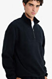 Boxy Fit Dik Yaka Yarım Fermuarlı Polar Sweatshirt 