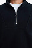 Boxy Fit Dik Yaka Yarım Fermuarlı Polar Sweatshirt 