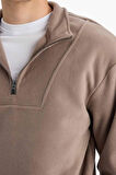 Boxy Fit Dik Yaka Baskılı Polar Sweatshirt