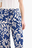 Regular Fit Desenli Cep Detaylı Düz Paça Keten Karışımlı Pantolon