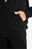 Kız Çocuk Basic Düz Kapüşonlu Fermuarlı Sweatshirt 