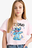 Kız Çocuk Disney Lilo & Stitch Bisiklet Yaka Kısa Kollu Tişört