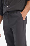 %100 Pamuk Slim Fit Beli Lastikli Keten Görünümlü Cepli Düz Paça Jogger Pantolon