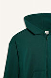 Kız Çocuk Kapüşonlu Basic Düz Cepli Fermuarlı Sweatshirt