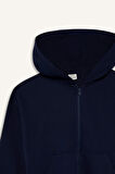 Kız Çocuk Kapüşonlu Basic Düz Cepli Fermuarlı Sweatshirt