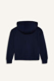 Kız Çocuk Kapüşonlu Basic Düz Cepli Fermuarlı Sweatshirt