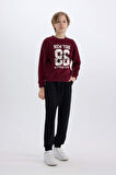 DeFacto Erkek Çocuk 2'li Takım Bisiklet Yaka Baskılı Kalın Sweatshirt Beli Lastikli Eşofman Altı E1935A824CWBR115