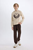 DeFacto Erkek Çocuk 2'li Takım Kapüşonlu Baskılı Kalın Sweatshirt Beli Lastikli Eşofman Altı E1931A824CWBG74