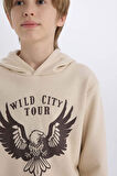 DeFacto Erkek Çocuk 2'li Takım Kapüşonlu Baskılı Kalın Sweatshirt Beli Lastikli Eşofman Altı E1931A824CWBG74
