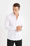 DeFacto Modern Fit Polo Yaka Dokuma Uzun Kollu Beyaz Gömlek D7246AX25SPWT34