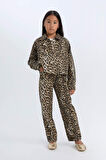DeFacto Kız Çocuk Leopar Desenli 90's Wide Leg Düz Paça Gabardin Pantolon E2778A824WNBK27