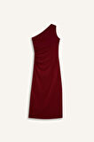 DeFacto Bodycon Vücudu Saran Basic Düz Tek Omuzlu Bordo Midi Elbise E2469AX24WNBR366
