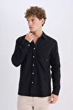 DeFacto %100 Pamuk Regular Fit Basic Düz Uzun Kollu Siyah Gömlek D7079AX25SPBK81
