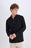 DeFacto %100 Pamuk Regular Fit Basic Düz Uzun Kollu Siyah Gömlek D7079AX25SPBK81