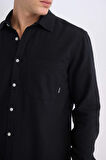 DeFacto Regular Fit Pamuklu Basic Düz Keten Görünümlü Uzun Kollu Gömlek D7079AX25SPBK81