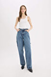 Baggy Fit Yüksek Bel Düz Paça Uzun Jean Pantolon