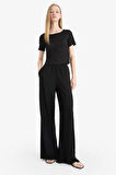 Coool Wide Leg Beli Lastikli Krep Pantolon