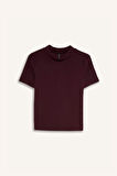 DeFacto Slim Fit Dar Kesim Yarım Balıkçı Yaka Basic Düz Kısa Kollu Bordo Tişört D9758AX24WNBR34