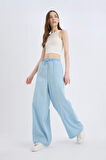 Pull On Wide Leg Yüksek Bel Düz Paça Yumuşak Jean Yıkamalı Pantolon