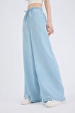 Pull On Wide Leg Yüksek Bel Düz Paça Yumuşak Jean Yıkamalı Pantolon
