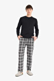DeFacto Regular Fit Pijama Takımı Uzun Kollu Üst Beli Lastikli Kareli Alt E0510AX25SPBK81