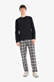 DeFacto Regular Fit Pijama Takımı Uzun Kollu Üst Beli Lastikli Kareli Alt E0510AX25SPBK81