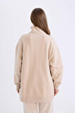 DeFacto Relax Fit Yarım Fermuarlı Dik Yaka Baskılı İçi Yumuşak Tüylü Kalın Sweatshirt Tunik E5402AX24WNBG722