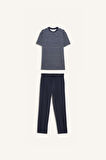 DeFacto Pijama Takımı Regular Fit Çizgili Kısa Kollu Üst Uzun Alt E0514AX25SMNV135