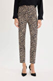 DeFacto Sigaret Saten Kumaş Pantolon Leopar Desenli Normal Bel Beli Lastikli Düz Paça J8741AZ25SPBG350