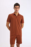 DeFacto Slim Fit Dar Kesim Polo Yaka Dokulu Kısa Kollu Krinkıl Tişört E1222AX25SMBN312
