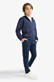 Erkek Çocuk Basic Düz Kapüşonlu Fermuarlı Sweatshirt