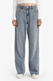 Straight Wide Yüksek Bel Uzun Jean Yıkamalı Pantolon