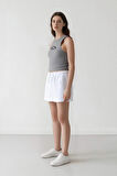 Relax Fit Yüksek Bel Kısa Paça Beyaz Müslin Şort