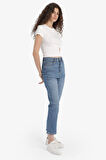 Mary Vintage Straight Fit Yüksek Bel Bilek Boy Jean Yıkamalı Pantolon