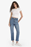 Mary Vintage Straight Fit Yüksek Bel Bilek Boy Jean Yıkamalı Pantolon