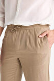 Relax Fit Kısa Paça Keten Görünümlü Pantolon
