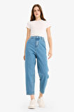 Paperbag Yüksek Bel Bilek Boy Jean Yıkamalı Pantolon